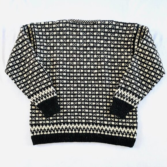 Handknit 100% wool Women's sweater Small Medium quality brown cream pull on - Picture 5 of 9